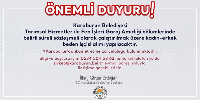 Karaburun Belediyesi İşçi Alacak